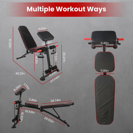 1Pc  Adjustable Weight Bench With Preacher Curl Pad Resistance Bands Leg Extension For Home Gym Full Body Exercise Fedex Shipping